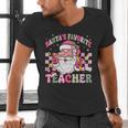 Santa's Favorite Teacher Groovy Christmas Teacher Boys Girls Men's V-Neck T-Shirt, Groovy Teacher Shirts, gift for family, gift for coworker