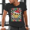 Santas Favorite Teacher Retro Groovy Smile Face Christmas Men's V-Neck T-Shirt, Groovy Teacher Shirts, gift for family, gift for coworker