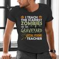 Social Studies Teacher Teach Scariest Zombies On Graveyard For Men Women Men's V-Neck T-Shirt, gift for family, gift for coworker Social Studies Teacher Teach Scariest Zombies On Graveyard For Men Women Men's V-Neck T-Shirt, gift for family, gift for coworker