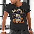 Spooky Teacher Halloween Cute Ghost Pumpkin Reading Women Men's V-Neck T-Shirt, gift for family, gift for coworker Spooky Teacher Halloween Cute Ghost Pumpkin Reading Women Men's V-Neck T-Shirt, gift for family, gift for coworker