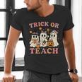 Teacher Halloween Trick Or Teach Cute Ghost Coffee Pumpkins Men's V-Neck T-Shirt, gift for family, gift for coworker