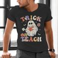 Teacher Halloween Trick Or Teach Floral Ghost Men's V-Neck T-Shirt, gift for family, gift for coworker
