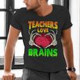 Teacher Teachers Love Brains Skeleton Hand Heart Halloween Men's V-Neck T-Shirt, gift for family, gift for coworker