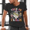 Trick Or Teach Groovy Teacher Halloween Retro Teacher Ghost Men's V-Neck T-Shirt, Groovy Teacher Shirts, gift for family, gift for coworker