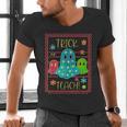Trick Or Teach Neon Ghost Flower Teacher Spooky Halloween Men's V-Neck T-Shirt, gift for family, gift for coworker