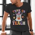 Trick Or Teach Teacher Groovy Ghost Halloween Teacher Men's V-Neck T-Shirt, Groovy Teacher Shirts, gift for family, gift for coworker