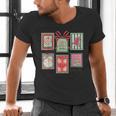 Vintage Preppy Very Merry Teacher Santa Stamps Christmas Men's V-Neck T-Shirt, gift for family, gift for coworker