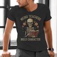 Weird Teachers Build Character Skeleton Book Halloween Women Men's V-Neck T-Shirt, gift for family, gift for coworker Weird Teachers Build Character Skeleton Book Halloween Women Men's V-Neck T-Shirt, gift for family, gift for coworker