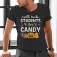 Will Trade Students For Candy Teacher Cute Halloween Men's V-Neck T-Shirt, gift for family, gift for coworker