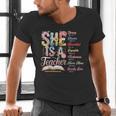 Women Bible Verse Christian Teacher God Says Back To School Men's V-Neck T-Shirt, gift for family, gift for coworker