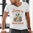 Cute Halloween Teacher Librarian Mummy Reading Books Men's V-Neck T-Shirt, gift for family, gift for coworker