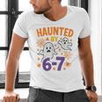Haunted 67 Ghost Math Teacher Halloween Costume Math Pun Men's V-Neck T-Shirt, gift for family, gift for coworker