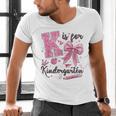 K Is For Kindergarten Teacher Coquette Bow Back To School Men's V-Neck T-Shirt, gift for family, gift for coworker K Is For Kindergarten Teacher Coquette Bow Back To School Men's V-Neck T-Shirt, gift for family, gift for coworker