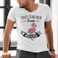 This Teacher Loves Her Flock Cute Flamingo Teacher Men's V-Neck T-Shirt, gift for family, gift for coworker This Teacher Loves Her Flock Cute Flamingo Teacher Men's V-Neck T-Shirt, gift for family, gift for coworker