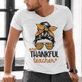 Thanksgiving Shirt Teacher Women Messy Bun Thankful Teacher Men's V-Neck T-Shirt, gift for family, gift for coworker Thanksgiving Shirt Teacher Women Messy Bun Thankful Teacher Men's V-Neck T-Shirt, gift for family, gift for coworker
