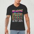 Back To School Retro Reading Is My Jam 80s Teacher Boombox Men's V-Neck T-Shirt, novelty gifts, funny gifts