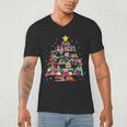 Christmas Library Tree Love Reading Books Nerd Teacher Men's V-Neck T-Shirt, novelty gifts, funny gifts