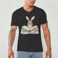 Cute Reading Bunny Glasses Books Bookworm Reader Teacher Men's V-Neck T-Shirt, novelty gifts, funny gifts