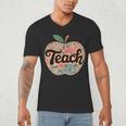 Cute Teacher With Apple Retro Teacher Kids Back To School Men's V-Neck T-Shirt, novelty gifts, funny gifts