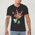 Flower American Sign Language ASL Teacher Teaching Deaf Men's V-Neck T-Shirt, novelty gifts, funny gifts