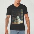 Ghost Library Halloween Book Reading Books Lover Teacher Men's V-Neck T-Shirt, novelty gifts, funny gifts