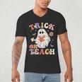 Groovy Halloween Trick Or Teach Retro Floral Ghost Teacher Men's V-Neck T-Shirt, novelty gifts, funny gifts Groovy Halloween Trick Or Teach Retro Floral Ghost Teacher Men's V-Neck T-Shirt, novelty gifts, funny gifts