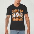 Groovy Teacher Halloween Trick Or Teach Ghost Men Women Kids Men's V-Neck T-Shirt, novelty gifts, funny gifts Groovy Teacher Halloween Trick Or Teach Ghost Men Women Kids Men's V-Neck T-Shirt, novelty gifts, funny gifts