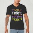 Halloween Teacher Will Trade Students For Candy Women Men Men's V-Neck T-Shirt, novelty gifts, funny gifts