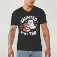Haunted By My TBR Cute Ghost Book Reading Teacher Halloween Men's V-Neck T-Shirt, novelty gifts, funny gifts