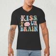 Kiss Your Brain Teacher Inspire Educate Groovy Retro Vintage Men's V-Neck T-Shirt, novelty gifts, funny gifts Kiss Your Brain Teacher Inspire Educate Groovy Retro Vintage Men's V-Neck T-Shirt, novelty gifts, funny gifts