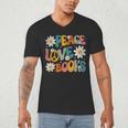 Peace Love Books Bookworm Librarian Reading Teacher Groovy Men's V-Neck T-Shirt, novelty gifts, funny gifts