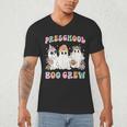 Preschool Boo Crew Groovy Halloween Floral Ghost Teacher Men Women Kids Men's V-Neck T-Shirt, novelty gifts, funny gifts