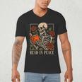 Read In Peace Skeleton Reading Book Halloween Teacher Men's V-Neck T-Shirt, novelty gifts, funny gifts