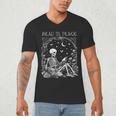 Read In Peace Skeleton Reading Teacher Spooky Halloween Men's V-Neck T-Shirt, novelty gifts, funny gifts