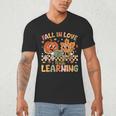 Retro Fall In Love With Learning Autumn Pumpkin Teacher Kids Men's V-Neck T-Shirt, novelty gifts, funny gifts