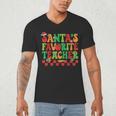 Santas Favorite Teacher Retro Groovy Christmas Xmas Women Men's V-Neck T-Shirt, novelty gifts, funny gifts Santas Favorite Teacher Retro Groovy Christmas Xmas Women Men's V-Neck T-Shirt, novelty gifts, funny gifts