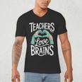 Teacher Halloween Shirt Women Men Teachers Love Brains Men's V-Neck T-Shirt, novelty gifts, funny gifts