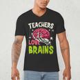 Teachers Love Brains Skeleton Halloween Teacher Funny Men's V-Neck T-Shirt, novelty gifts, funny gifts