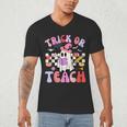 Trick Or Teach Halloween Teacher Floral Ghost Groovy Men's V-Neck T-Shirt, novelty gifts, funny gifts Trick Or Teach Halloween Teacher Floral Ghost Groovy Men's V-Neck T-Shirt, novelty gifts, funny gifts