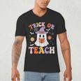 Trick Or Teach Teacher Groovy Ghost Halloween Teacher Men's V-Neck T-Shirt, novelty gifts, funny gifts