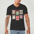 Vintage Preppy Very Merry Teacher Santa Stamps Christmas Men's V-Neck T-Shirt, novelty gifts, funny gifts