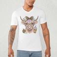 Cute Floral Highland Cow Back To School For Women Teacher Men's V-Neck T-Shirt, novelty gifts, funny gifts