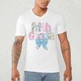 Preppy Fifth Grade Teacher Blue Floral Coquette Pencil Bow Men's V-Neck T-Shirt, novelty gifts, funny gifts