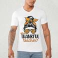 Thanksgiving Shirt Teacher Women Messy Bun Thankful Teacher Men's V-Neck T-Shirt, novelty gifts, funny gifts Thanksgiving Shirt Teacher Women Messy Bun Thankful Teacher Men's V-Neck T-Shirt, novelty gifts, funny gifts