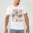 Trick Or Teach Groovy Teacher Halloween Retro Floral Ghost Men's V-Neck T-Shirt, novelty gifts, funny gifts Trick Or Teach Groovy Teacher Halloween Retro Floral Ghost Men's V-Neck T-Shirt, novelty gifts, funny gifts