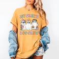 1st Grade Boo Crew Groovy Halloween Floral Ghost Kid Teacher Women's Comfort Colors T-Shirt Mustard