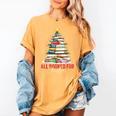 All Booked For Christmas Xmas Tree Teacher Holiday Pajamas Women's Comfort Colors T-Shirt Mustard