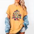 Christmas Library Tree Love Reading Books Nerd Teacher Women's Comfort Colors T-Shirt Mustard Christmas Library Tree Love Reading Books Nerd Teacher Women's Comfort Colors T-Shirt Mustard