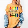 Colorful Crayon Kindergarten Team Tee For Teachers Students Men Women Kids Women's Comfort Colors T-Shirt Mustard