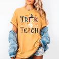 Fall Holiday Themed Thanksgiving Halloween Teacher Trick Or Women's Comfort Colors T-Shirt Mustard